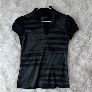 Nike Black Short-Sleeve Zip Athletic Tee with Subtle Stripes